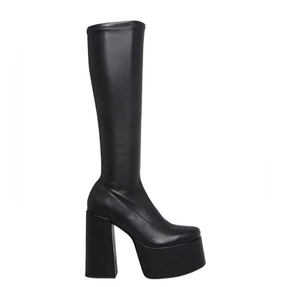Steve Madden Shoes - Steve Madden Cray Black Platform Block Heel Knee High Stretch Boots NEW Size 7.5